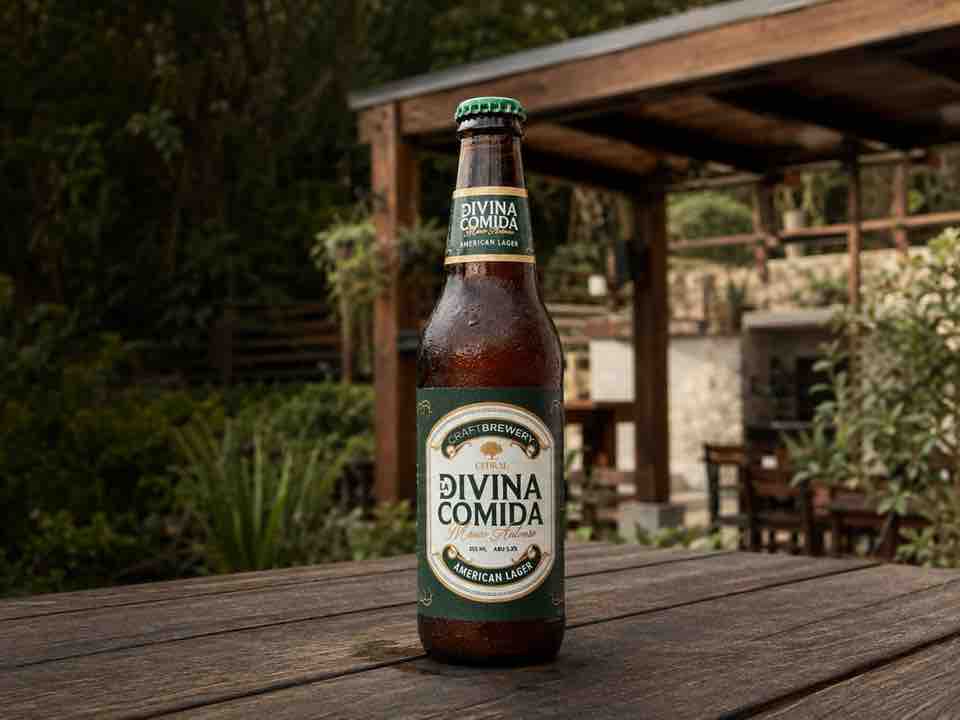 Botella de La Divina Comida · etiqueta al frente